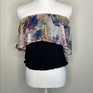 Arden B Floral Flowy Overlay Strapless Women's Top